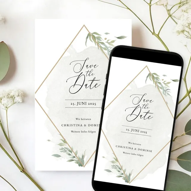 weddingstyle-hochzeitskarten-greenery-save-the-date-karte-b6-ab-25-stk image 1
