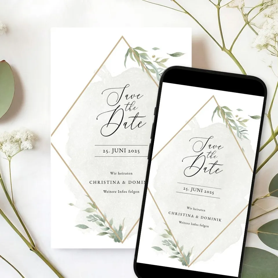 weddingstyle-hochzeitskarten-greenery-save-the-date-karte-b6-ab-25-stk image 1