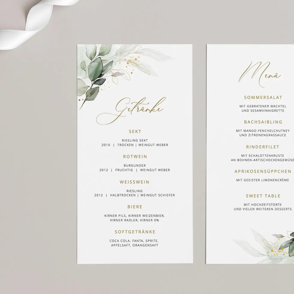weddingstyle-feier-eukalyptus-gold-men-karte-105x210-mm-mit-qr-code image 1