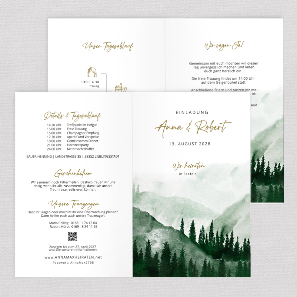 weddingstyle-hochzeitskarten-wald-berge-klappkarte-b6-einladung image 2