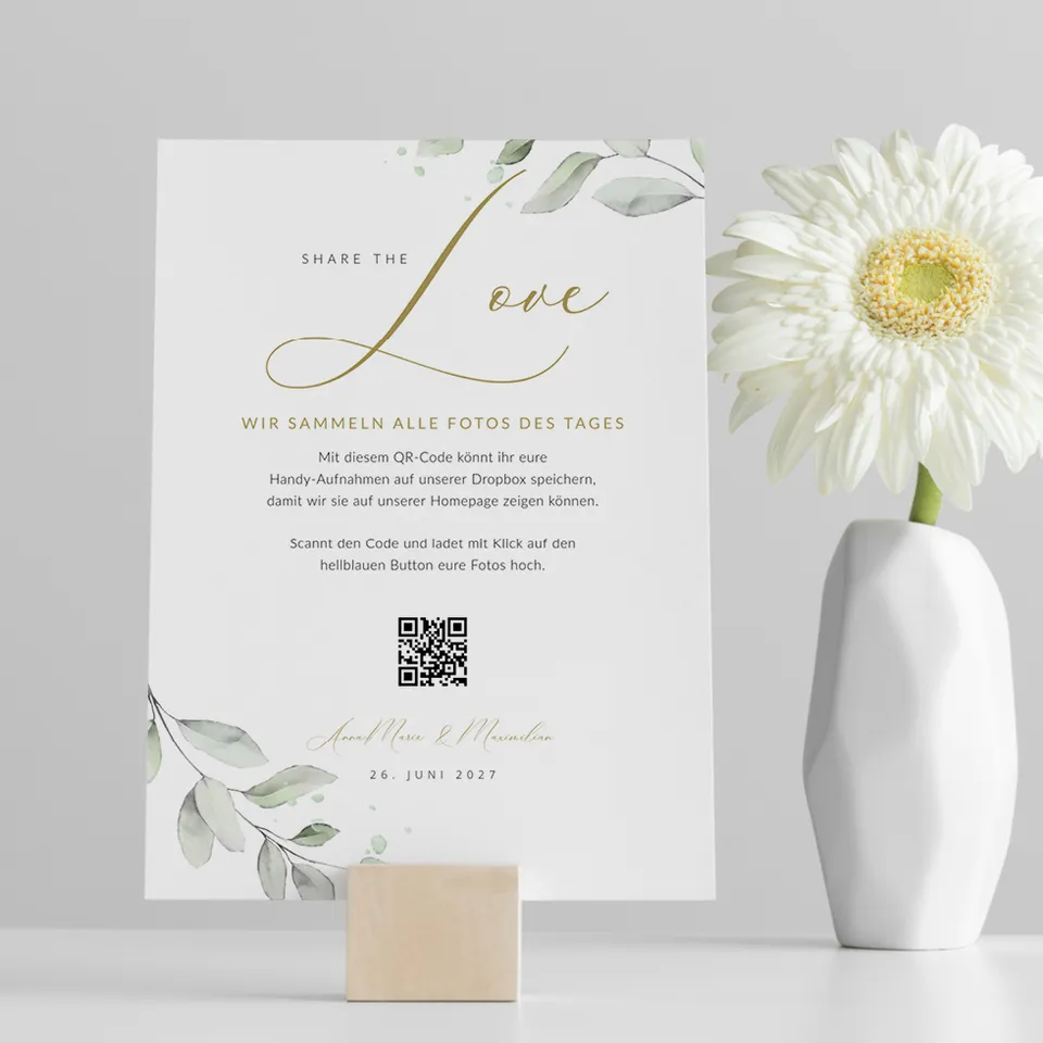 weddingstyle-eukalyptus-fotos-sammeln-qr-code-schild-a4 image 1