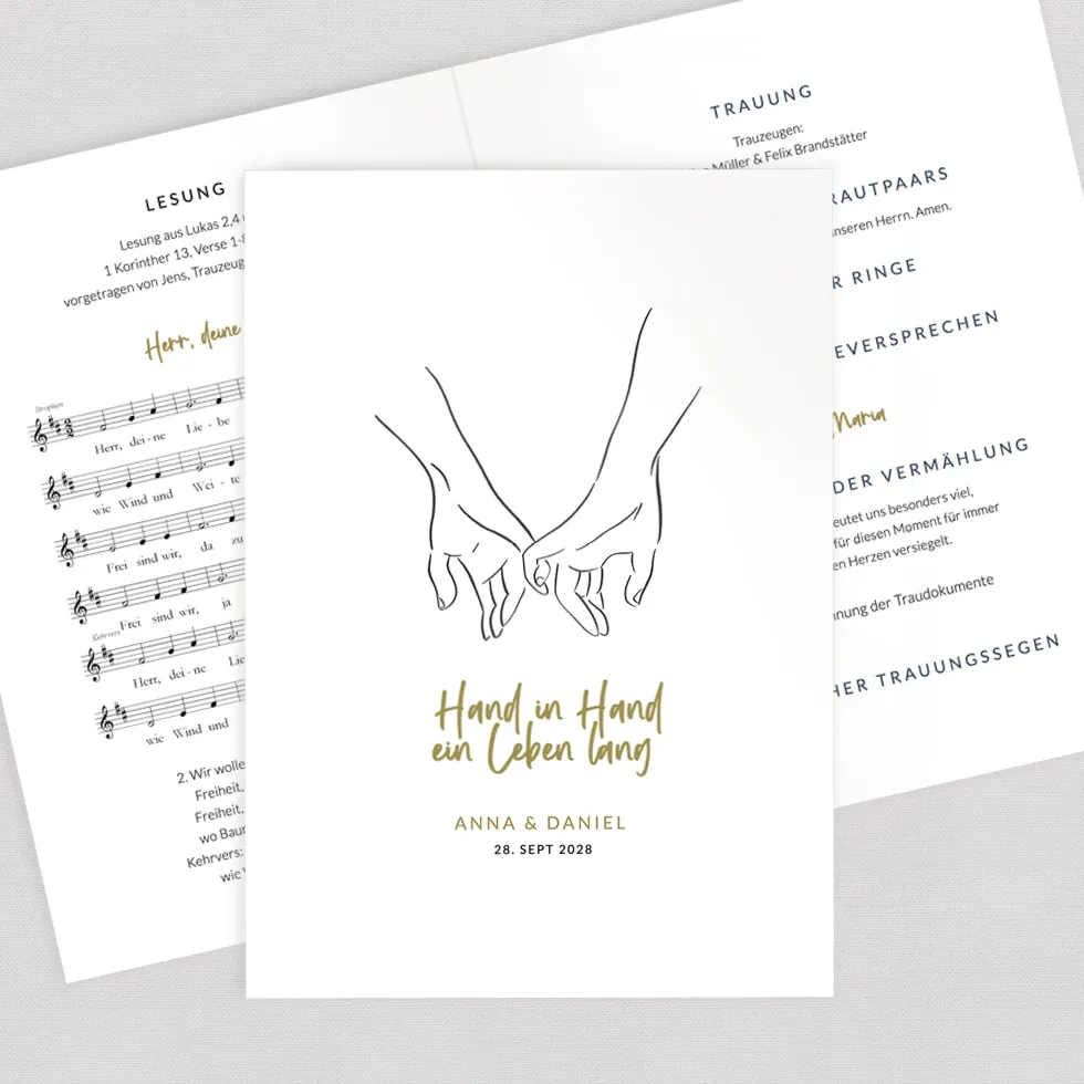 weddingstyle-trauung-kirchenheft-hand-in-hand-din-a5-geheftet image 1