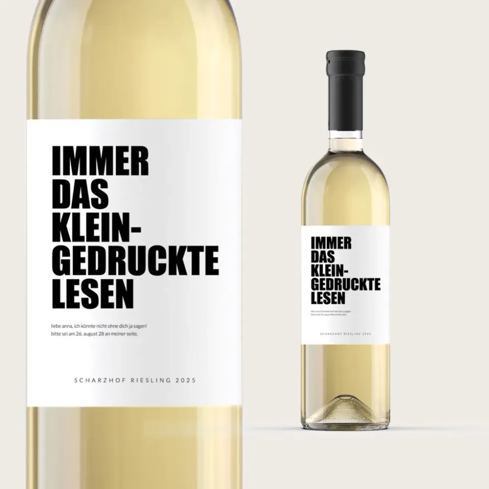 weddingstyle-kleingedrucktes-flaschenetikett-wasserfest-personalisiert image 1