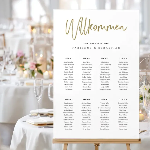 weddingstyle-feier-gold-brush-schrift-sitzplan-gold-personalisierbar image 1