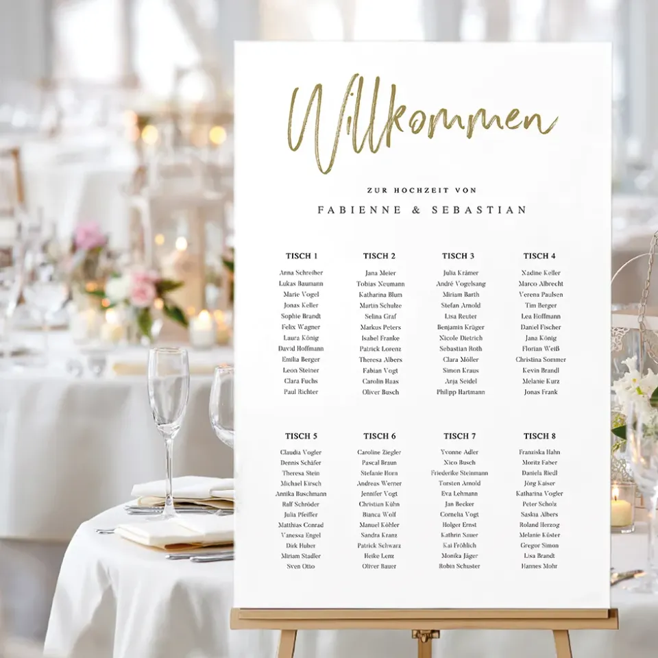 weddingstyle-feier-gold-brush-schrift-sitzplan-gold-personalisierbar image 1