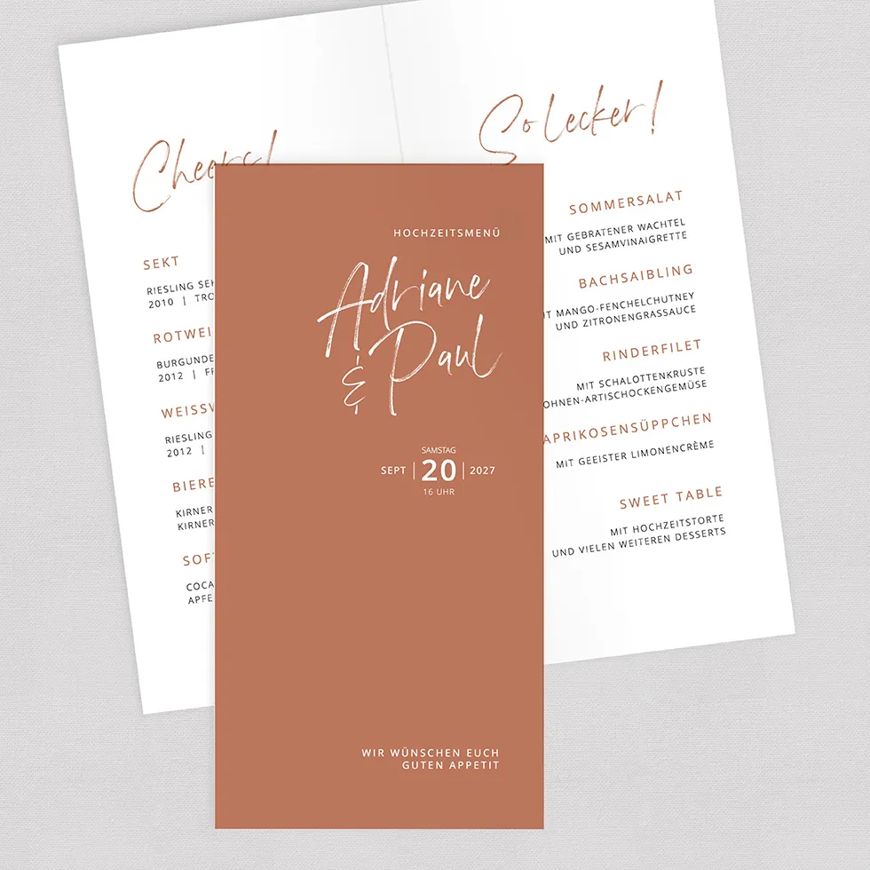 weddingstyle-feier-men-karte-burnt-orange-klappkarte-102x200mm image 1