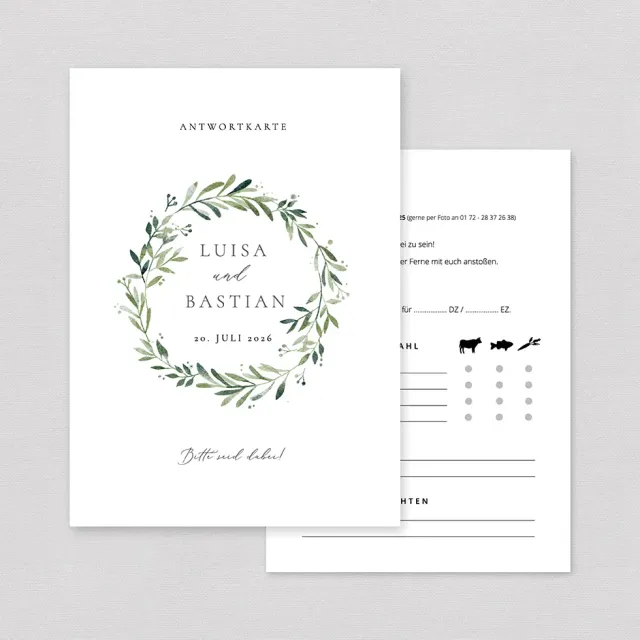 weddingstyle-hochzeitskarten-greenery-kranz-antwortkarte-individuell-25-stk image 1