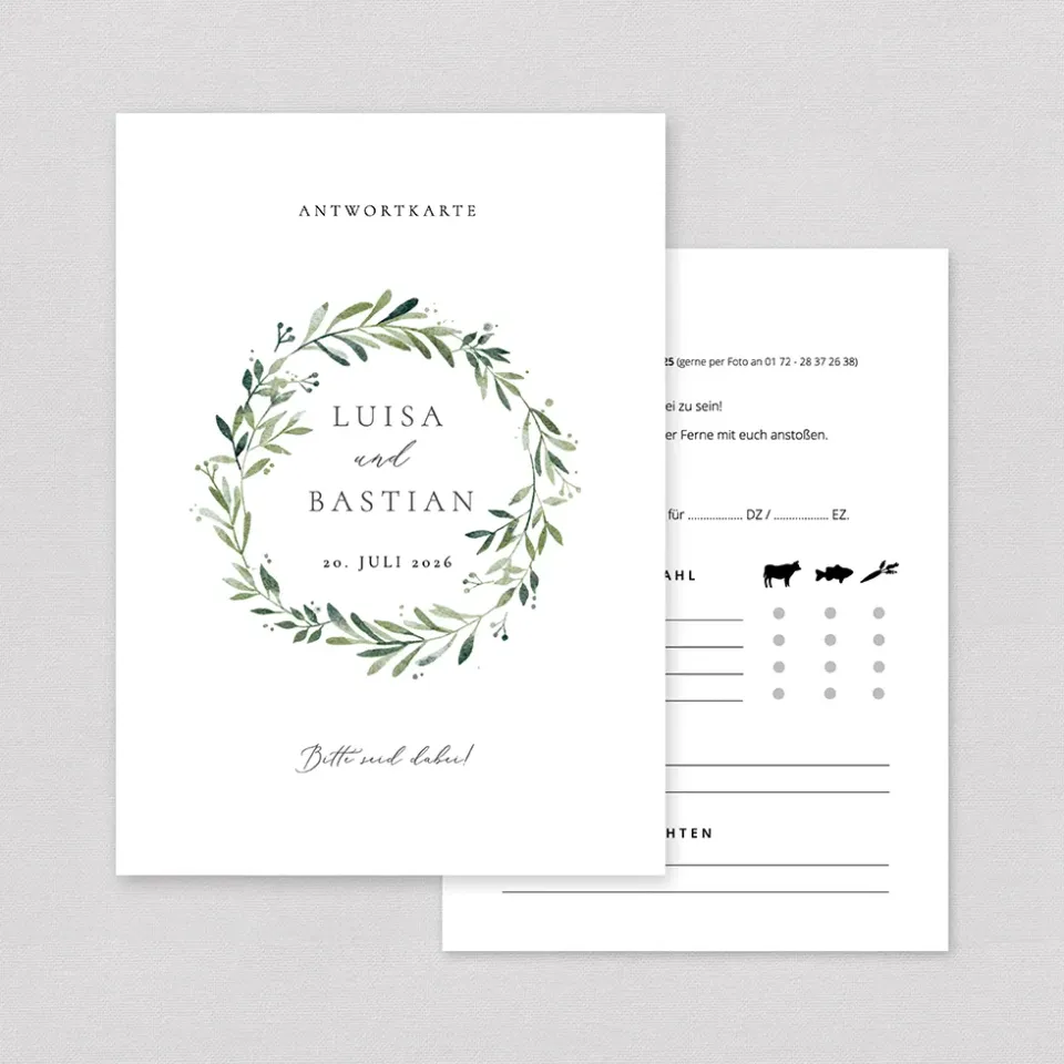 weddingstyle-hochzeitskarten-greenery-kranz-antwortkarte-individuell-25-stk image 1