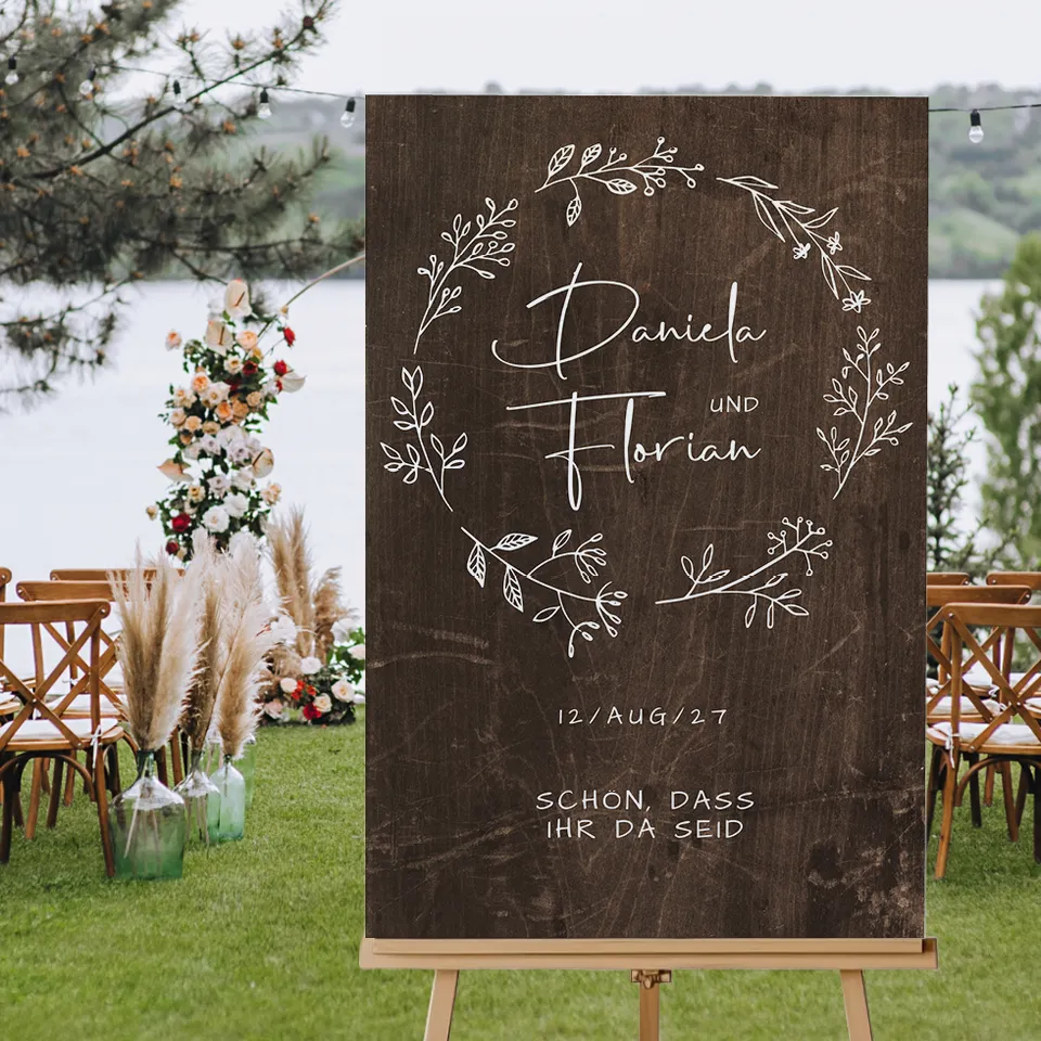 weddingstyle-blumenranke-willkommensschild-personalisiert-poster image 1