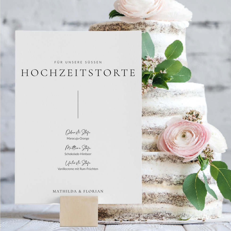 weddingstyle-feier-schild-hochzeitstorte-pure-infoschild-gedruckt-a4 image 1