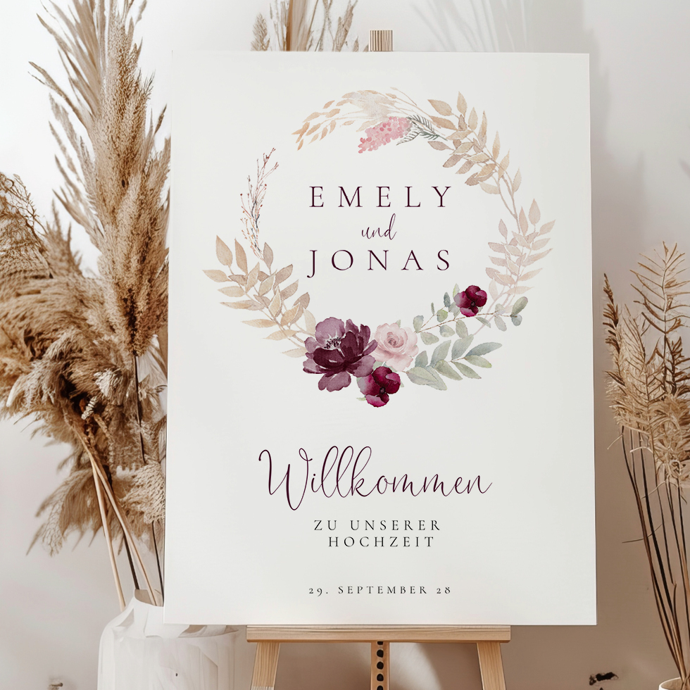 weddingstyle-trauung-willkommensschild-pampas-kranz-poster-personalisierbar image 1