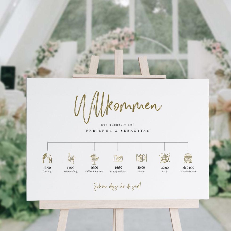 weddingstyle-trauung-willkommensschild-timeline-gold-acryl image 1