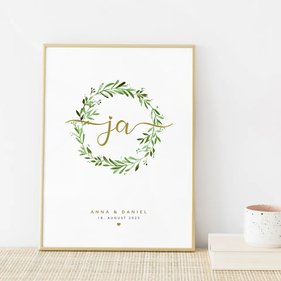 weddingstyle-geschenke-ja-poster-hochzeitsgeschenk-greenery image 1