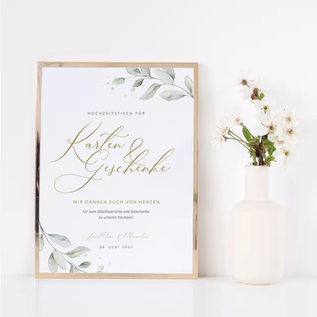 weddingstyle-feier-geschenketisch-schild-eukalyptus-vorlage-a4 image 1