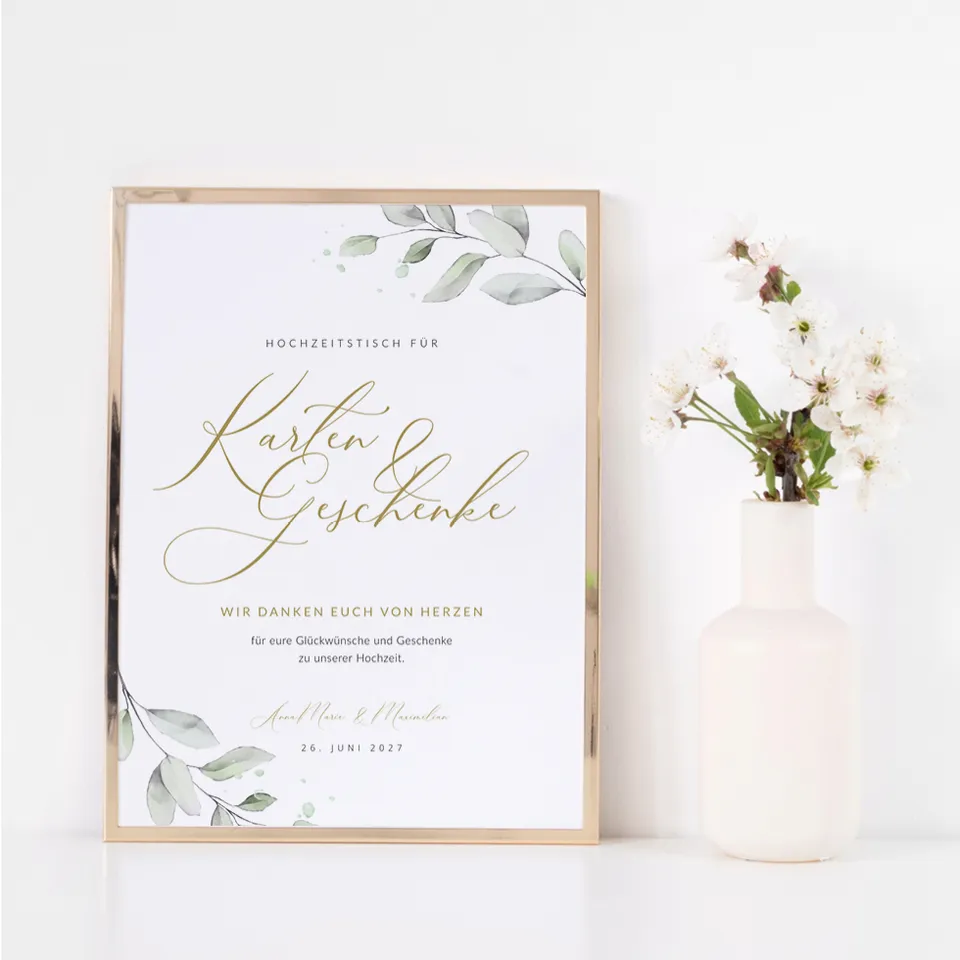 weddingstyle-feier-geschenketisch-schild-eukalyptus-vorlage-a4 image 1