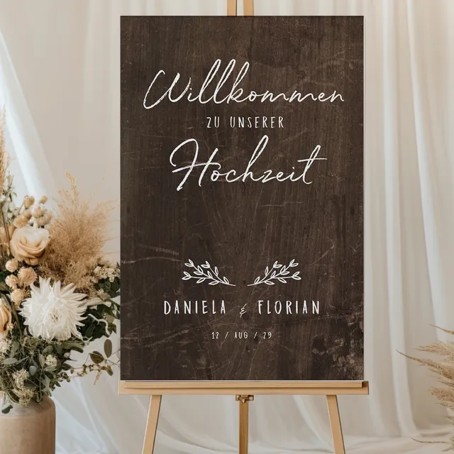 weddingstyle-trauung-willkommensschild-holzoptik-schild-personalisiert image 1
