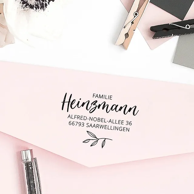 weddingstyle-adressstempel-brush-schrift-zweig-holzstempel image 1