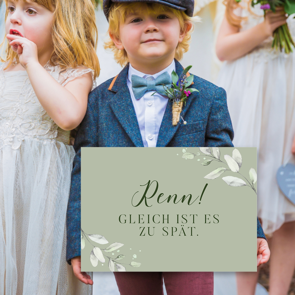 weddingstyle-trauung-hier-kommt-die-braut-schild-eukalyptus-personalisierbar image 2