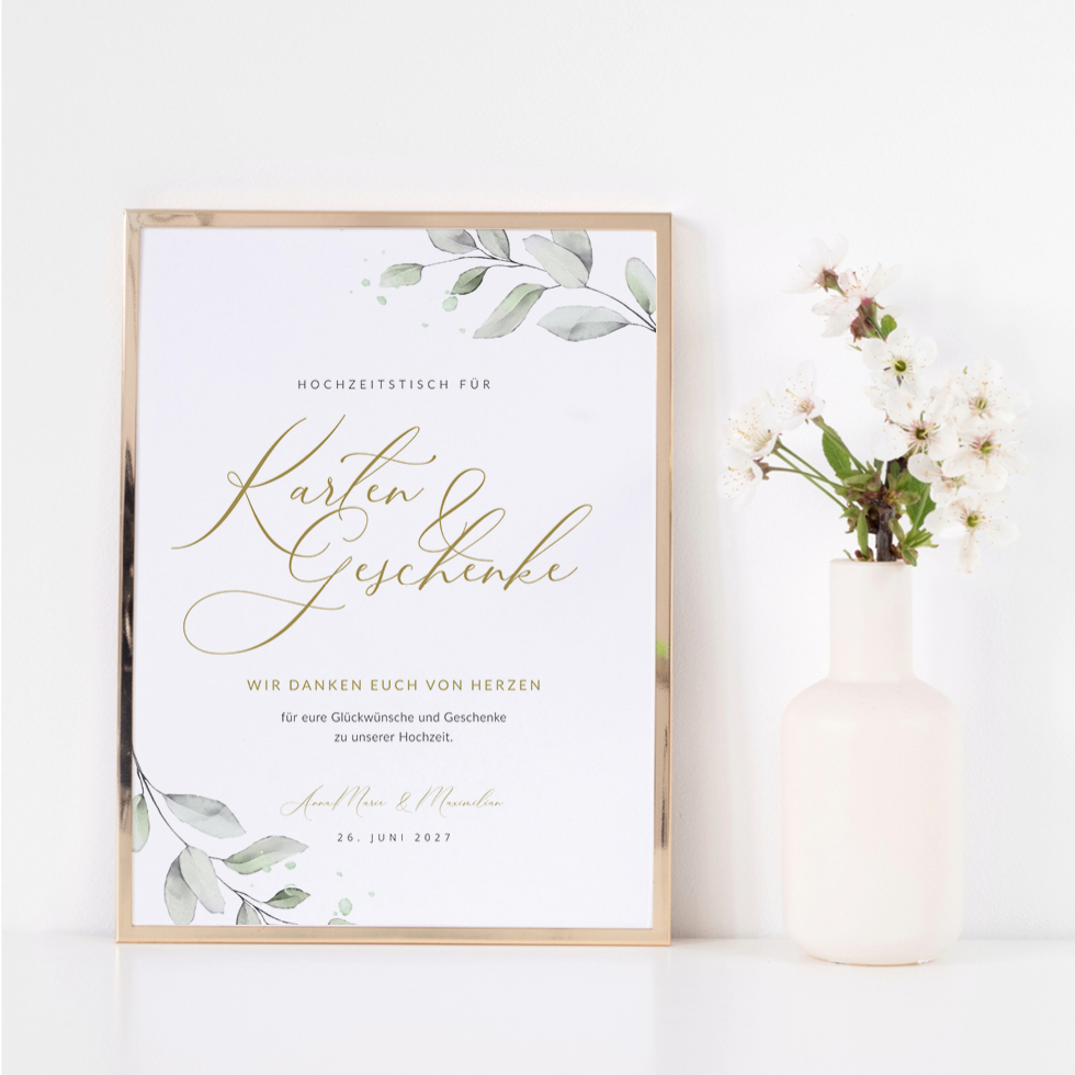 weddingstyle-feier-geschenketisch-schild-eukalyptus-vorlage-a4 image 1