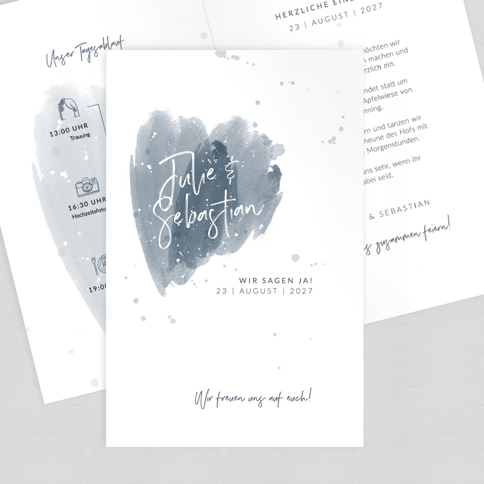 weddingstyle-hochzeitskarten-wasserfarbe-blau-klappkarte-b6-gedruckt image 1