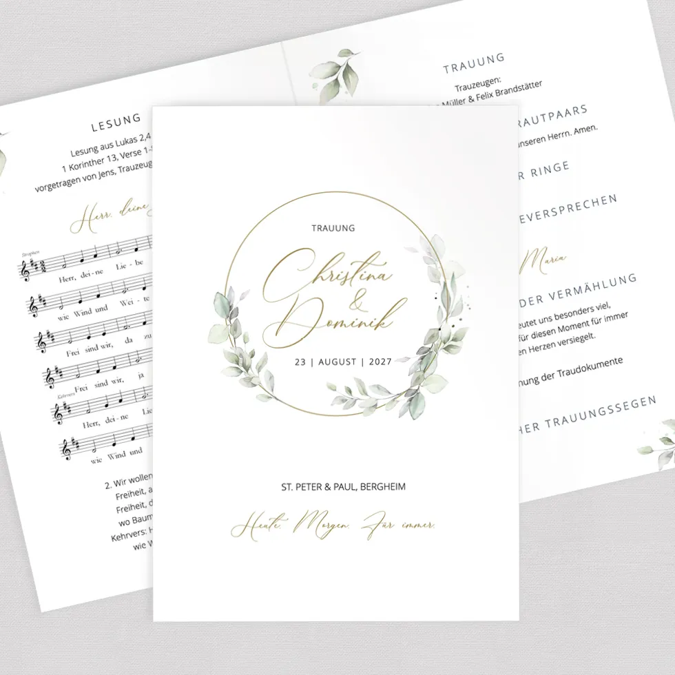 weddingstyle-trauung-kirchenheft-eukalyptuskranz-din-a5-gedruckt image 1