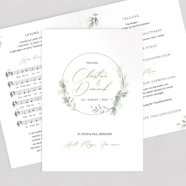 weddingstyle-trauung-kirchenheft-eukalyptuskranz-din-a5-gedruckt image 1