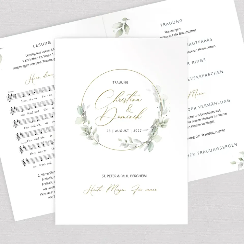 weddingstyle-trauung-kirchenheft-eukalyptuskranz-din-a5-gedruckt image 1