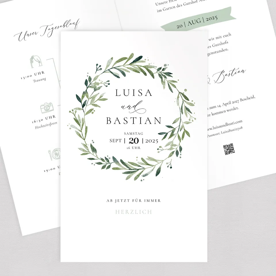 weddingstyle-hochzeitskarten-greenery-kranz-einladung-klappkarte-b6 image 1