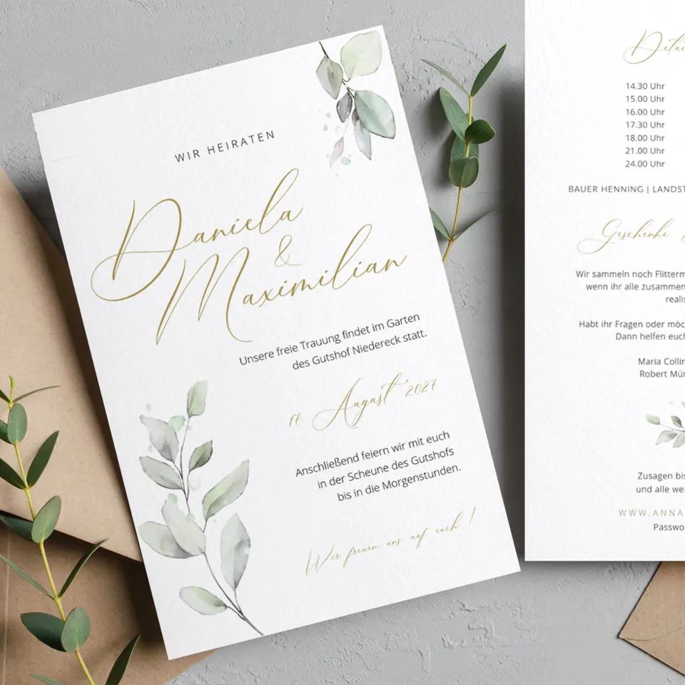 weddingstyle-hochzeitskarten-eukalyptus-hochzeitseinladung-b6-mit-qr-code image 1