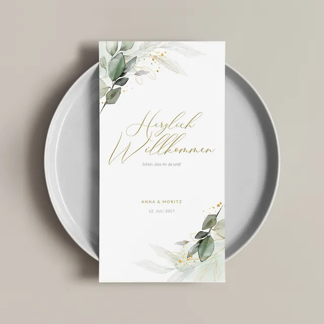 weddingstyle-feier-men-karte-eukalyptus-gold-klappkarte-102x200 image 1