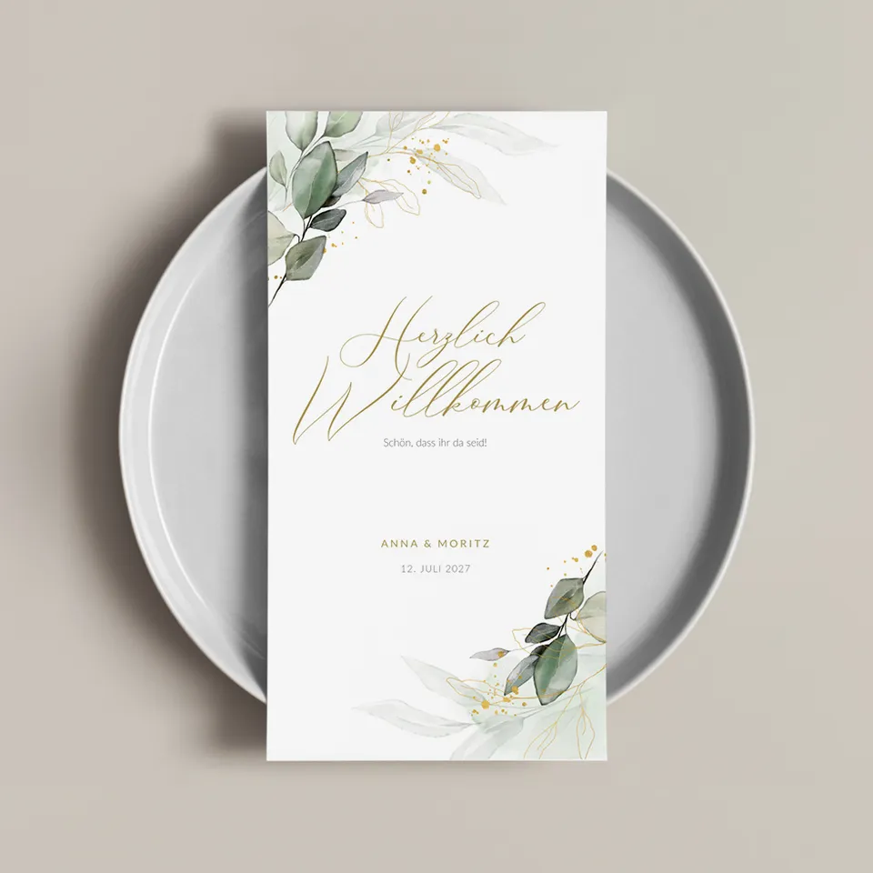 weddingstyle-feier-men-karte-eukalyptus-gold-klappkarte-102x200 image 1
