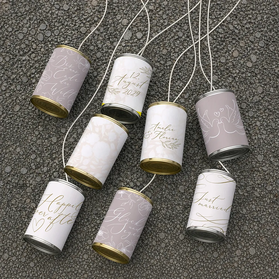 weddingstyle-sektempfang-autodosen-dosenbanderolen-elegant-8er-set image 1