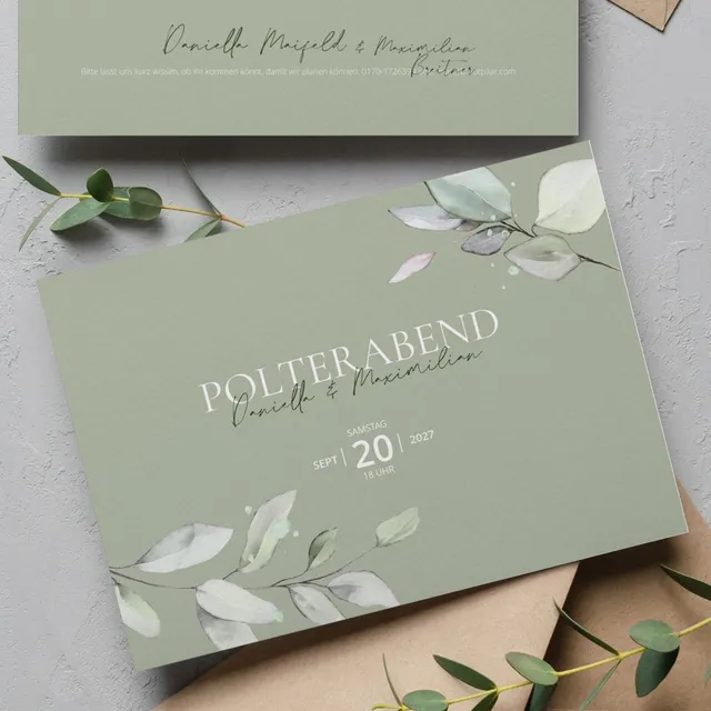 weddingstyle-hochzeitskarten-polterabend-eukalyptus-a6-karte image 1