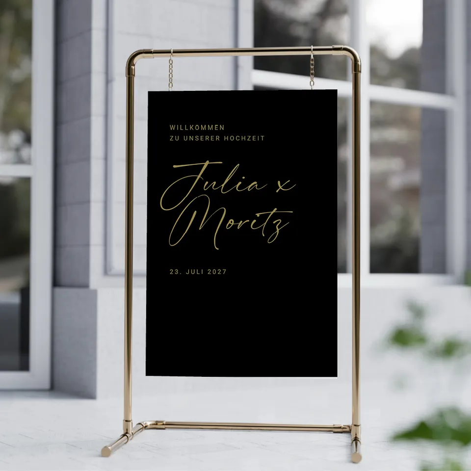 weddingstyle-trauung-willkommensschild-black-gold-acrylschild image 1