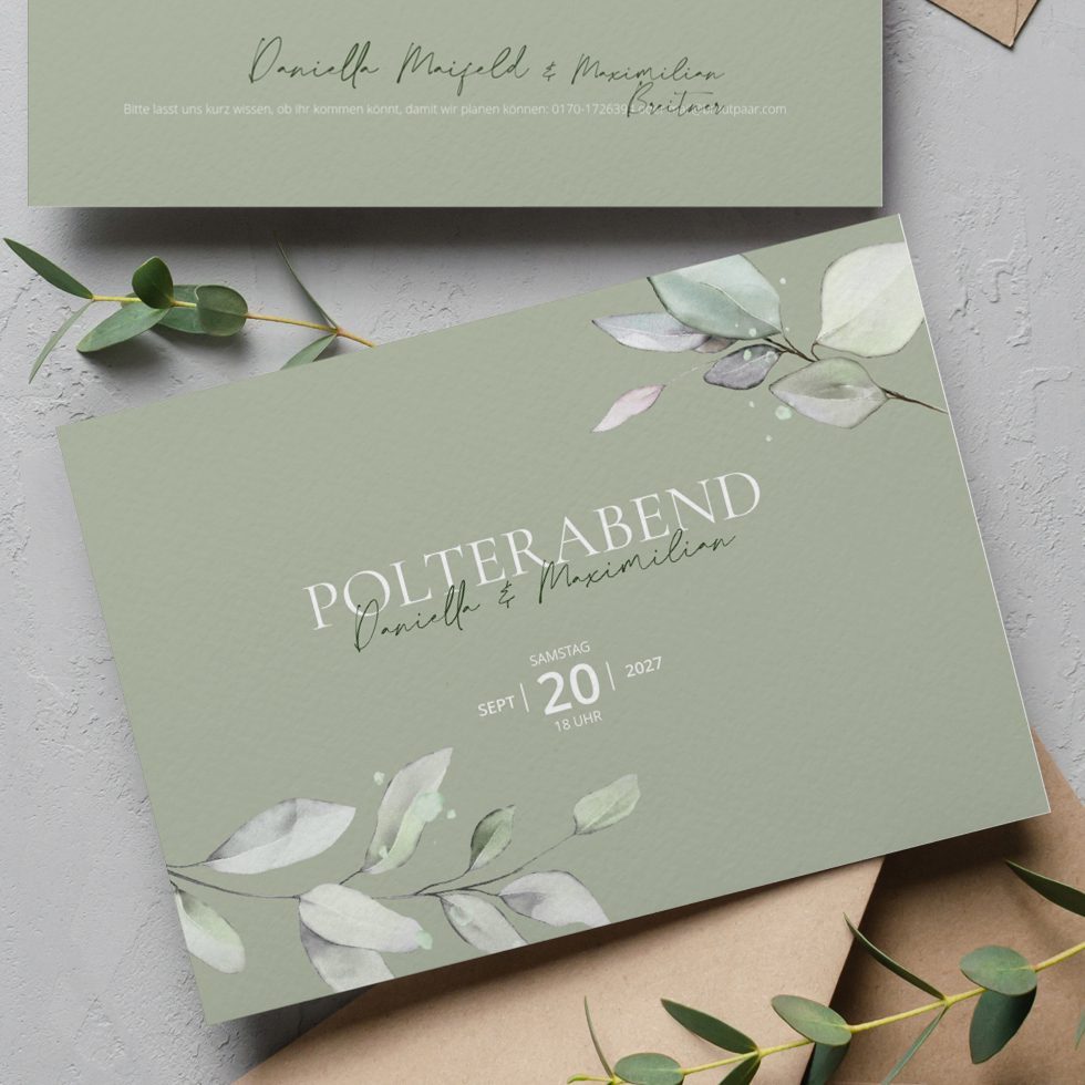 weddingstyle-hochzeitskarten-polterabend-eukalyptus-a6-karte image 1