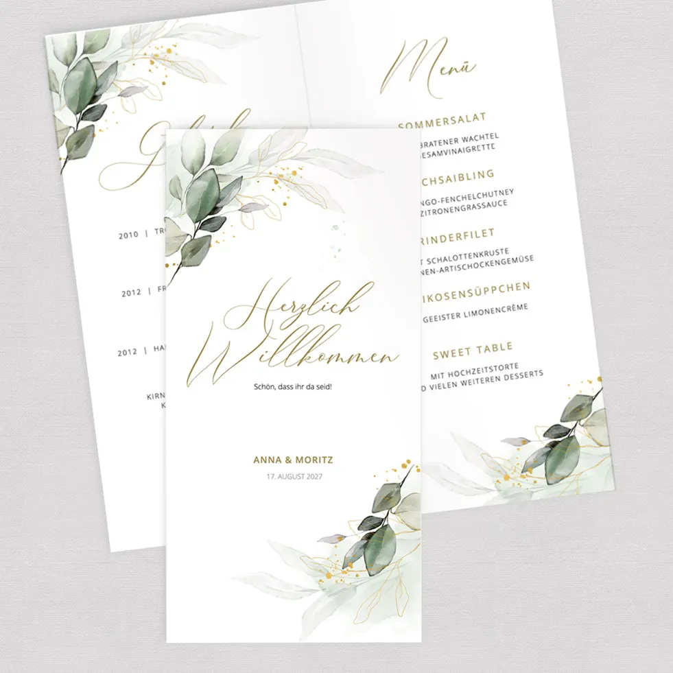 weddingstyle-feier-men-karte-eukalyptus-gold-klappkarte-102x200 image 2