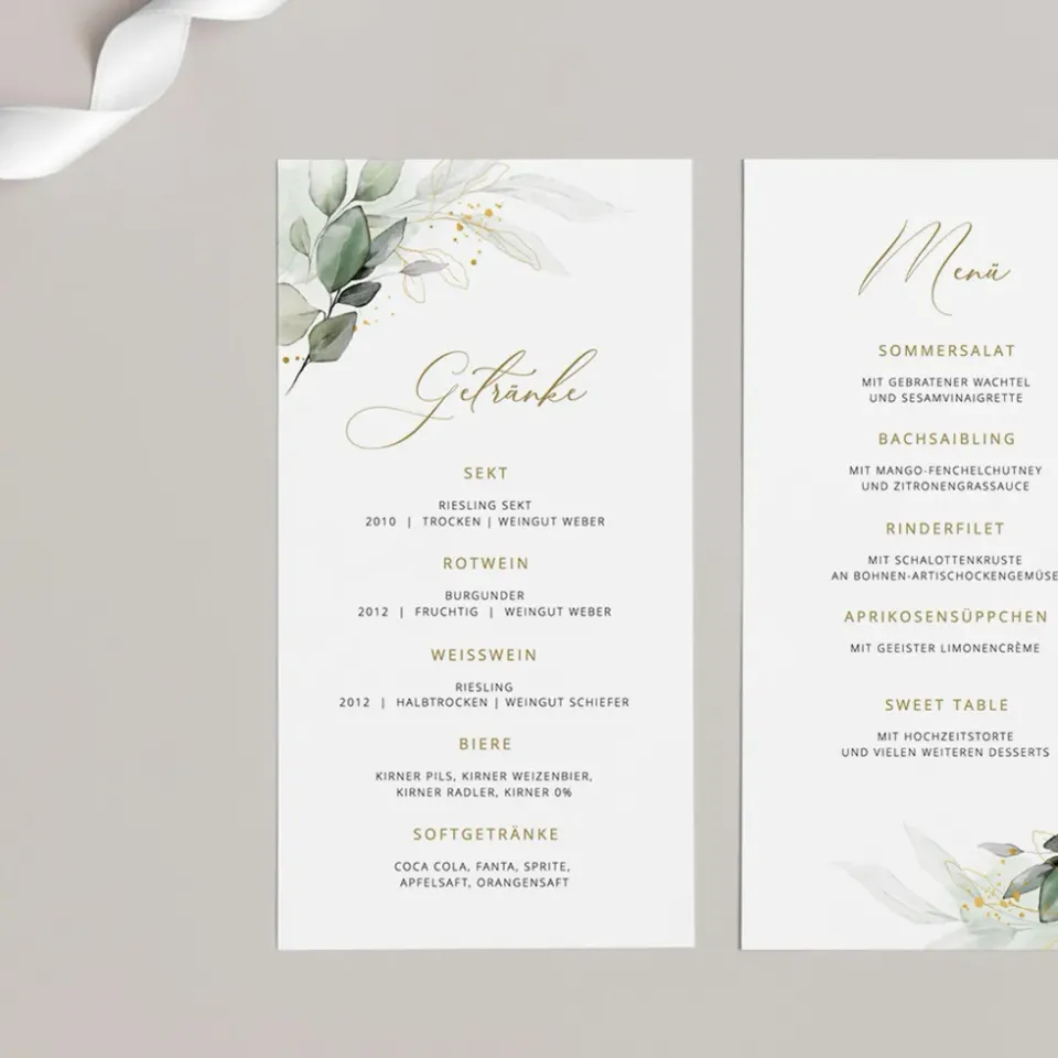 weddingstyle-feier-eukalyptus-gold-men-karte-105x210-mm-mit-qr-code image 1