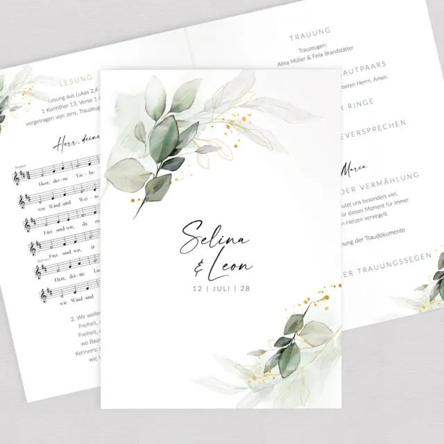 weddingstyle-trauung-kirchenheft-eukalyptus-gold-din-a5-geheftet image 1