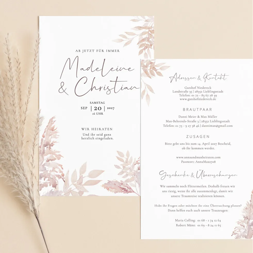 weddingstyle-hochzeitskarten-pampas-einladung-b6-boho image 1