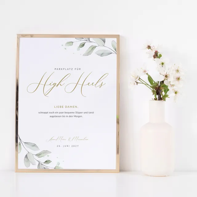 weddingstyle-feier-high-heels-garage-schild-eukalyptus-a4 image 1