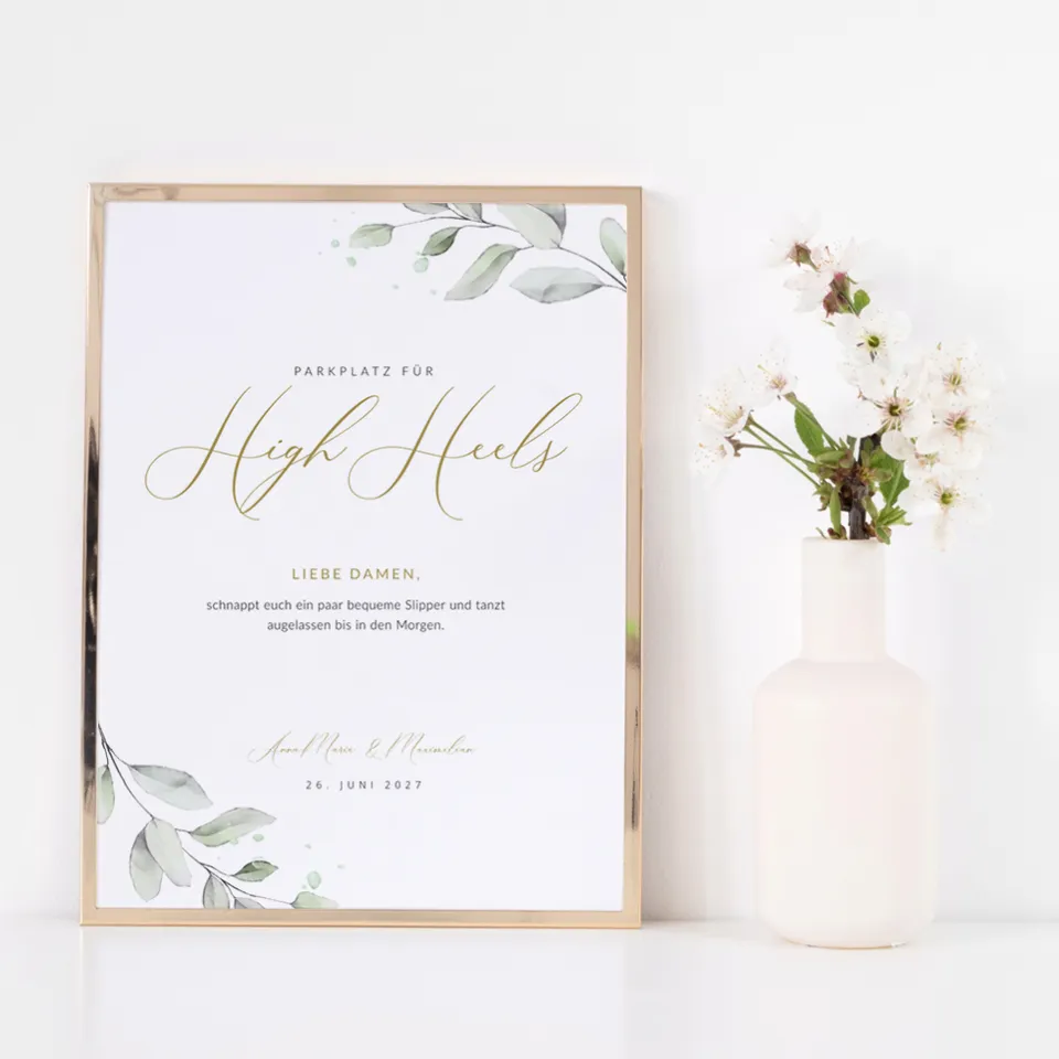 weddingstyle-feier-high-heels-garage-schild-eukalyptus-a4 image 1
