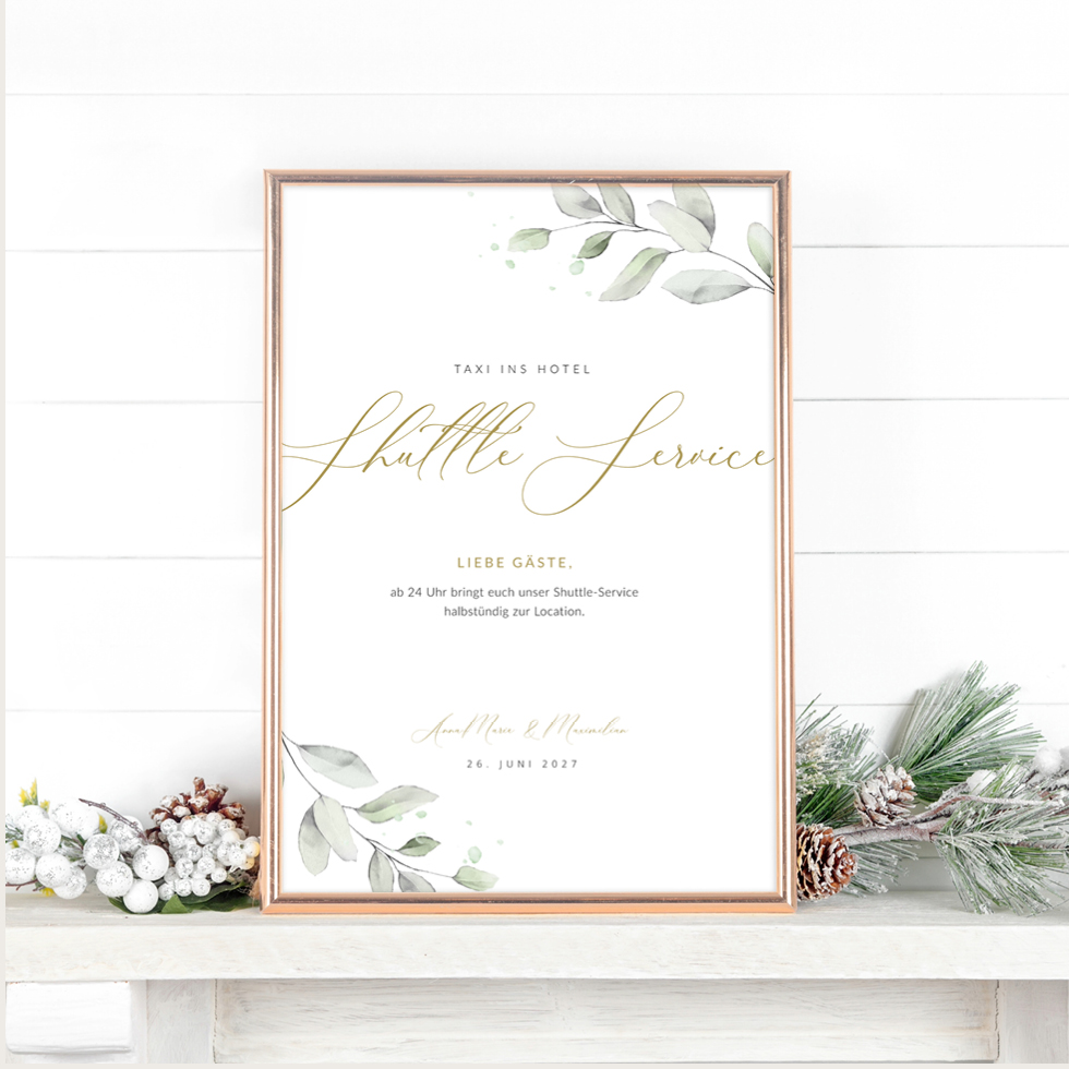 weddingstyle-feier-infoschild-shuttle-service-eukalyptus-a4 image 1