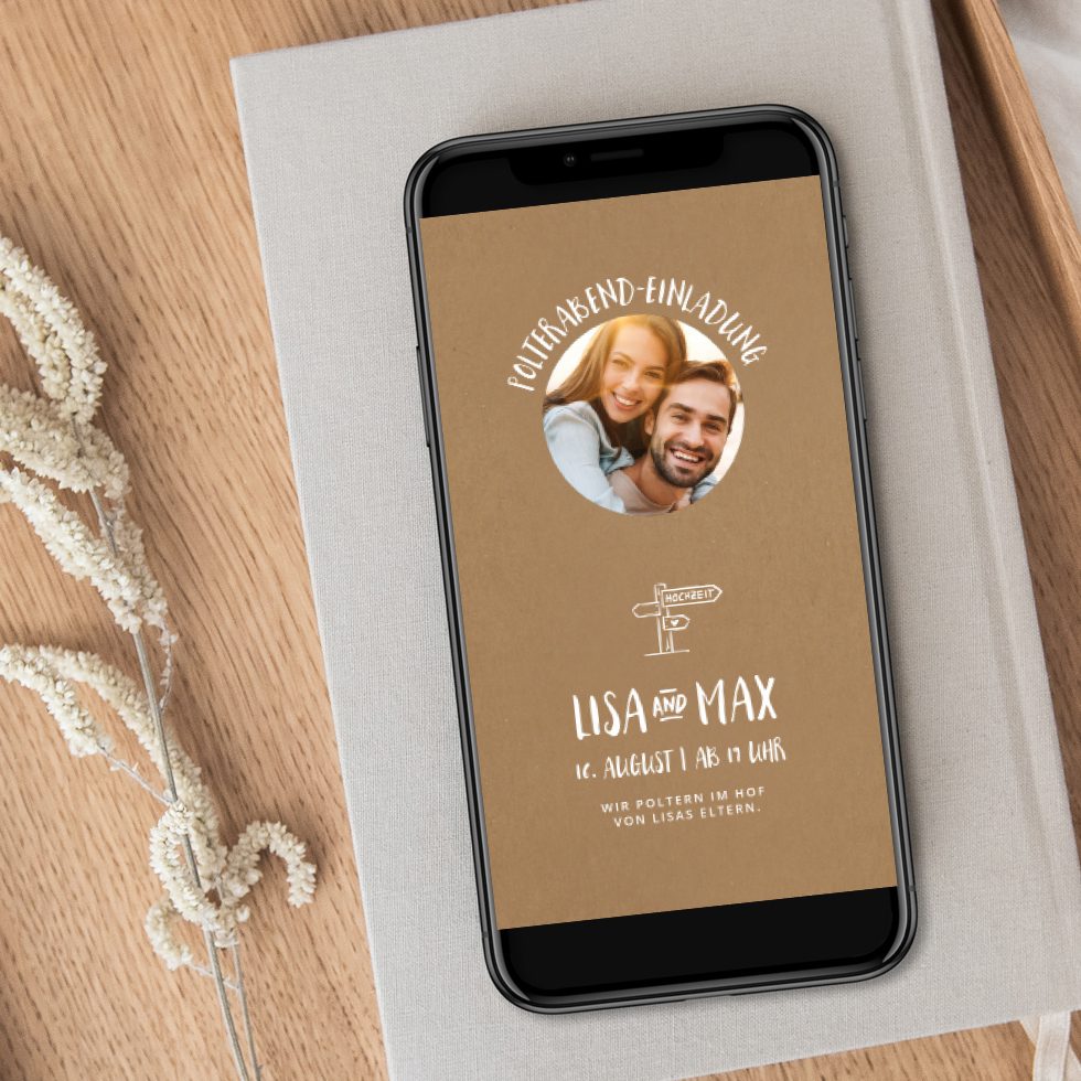 weddingstyle-polterabend-einladung-kraftpapier-whatsapp-digital image 1