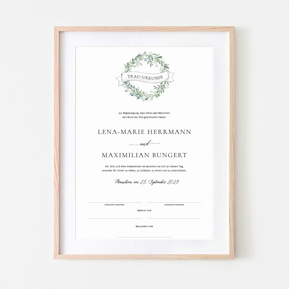 weddingstyle-trauung-bl-tterkranz-trauurkunde-personalisiert image 1