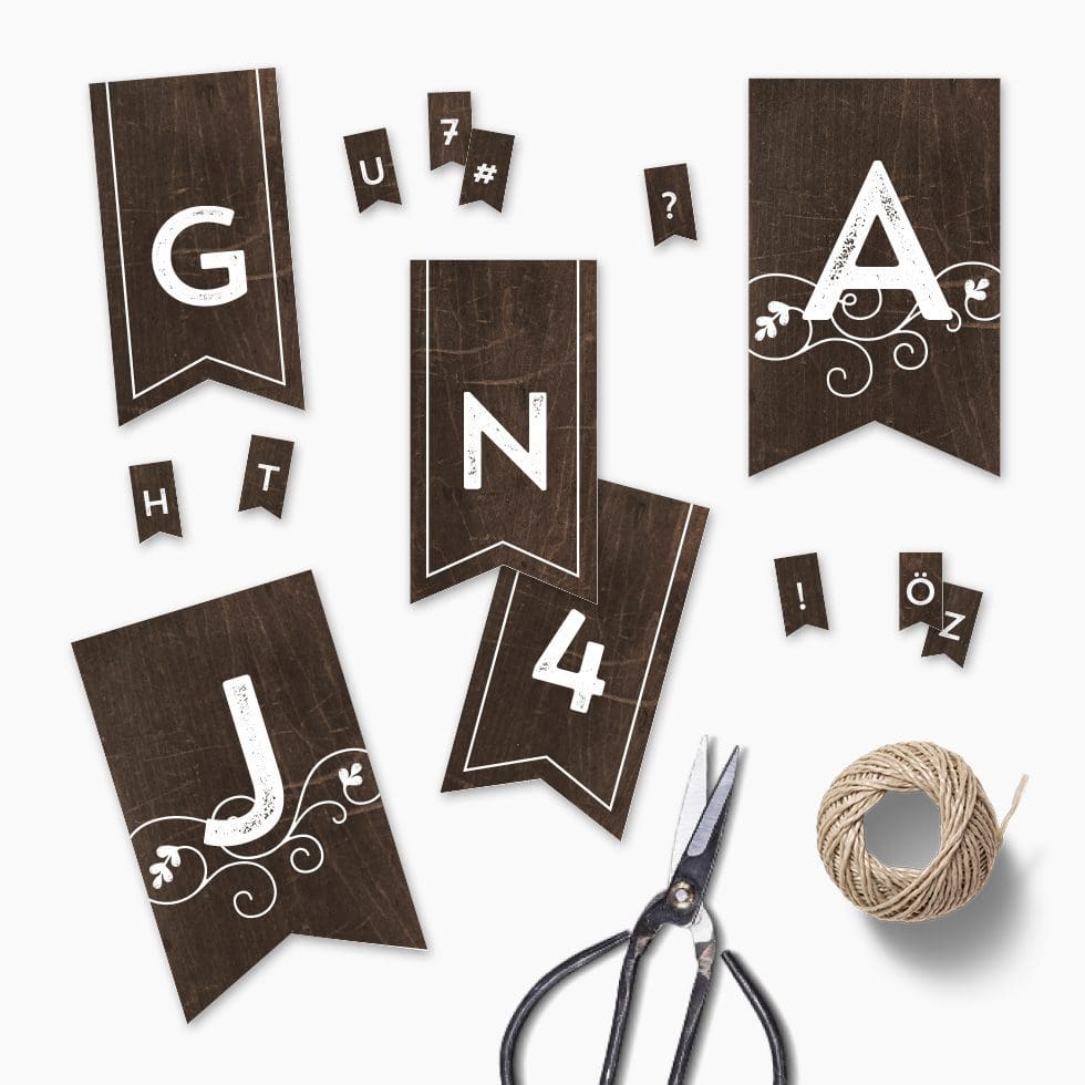 weddingstyle-feier-diy-girlande-holzoptik-buchstaben-wimpelkette image 2