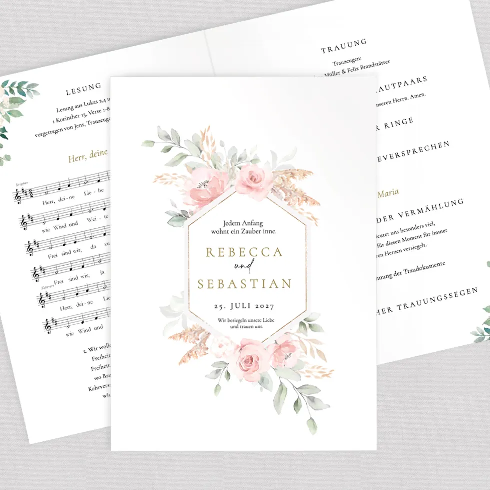 weddingstyle-trauung-kirchenheft-pampas-peonies-din-a5 image 1