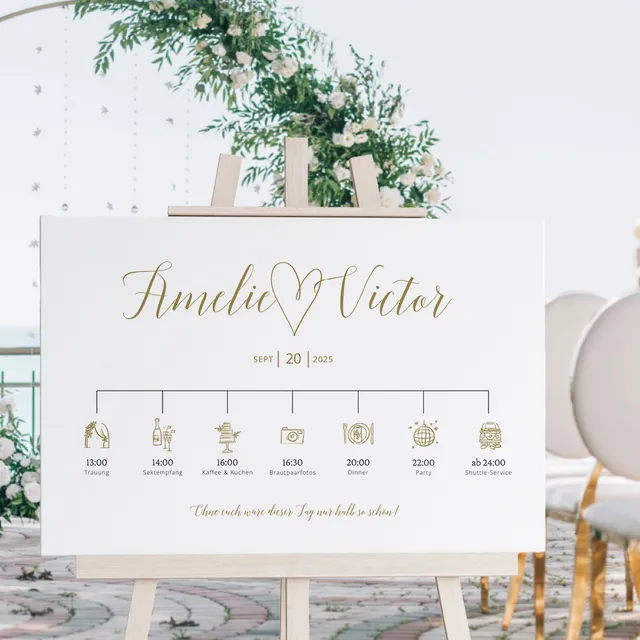 weddingstyle-feier-tagesablauf-schild-hochzeit-herz-acryl-poster image 1