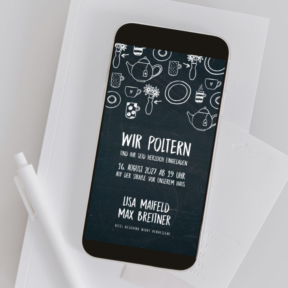 weddingstyle-hochzeitskarten-polterabend-einladung-whatsapp-geschirr image 1