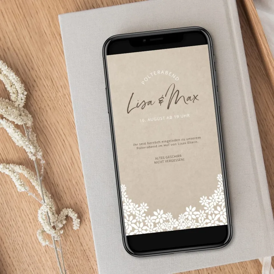 weddingstyle-hochzeitskarten-polterabend-einladung-natural-whatsapp-karte-digita image 1