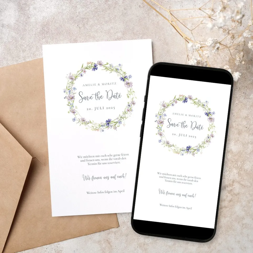 weddingstyle-hochzeitskarten-save-the-date-vintage-blumenkranz-karte image 1
